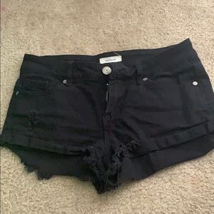 Black denim shorts